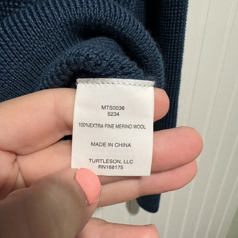 Turtleson Teal Blue Stretch Knit Sweater Extra Fine Merino Wool Mens Medium - Picture 4 of 5